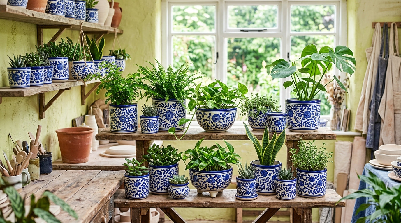 Blue Pottery Planters