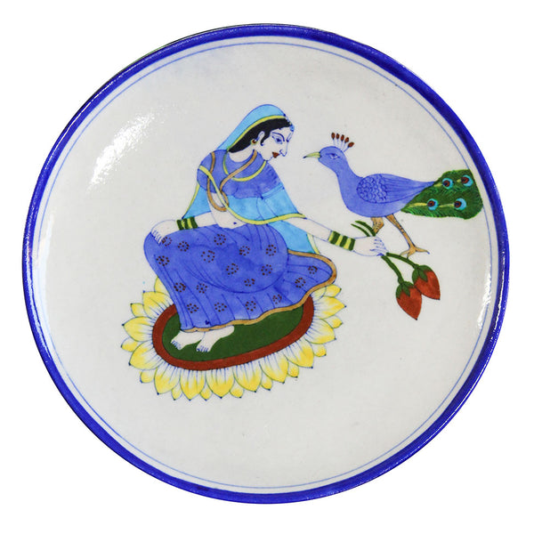 Blue Pottery Queen and Peacock Wall Plate - detail